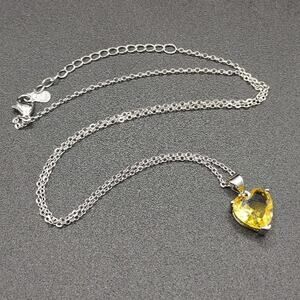 925 Silver Yellow Heart Necklace Summer Lab Yellow Topaz Women's Birthday Gift